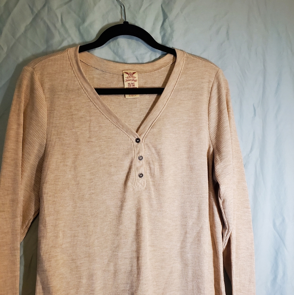 Quarter Button Waffle Knit Long Sleeved